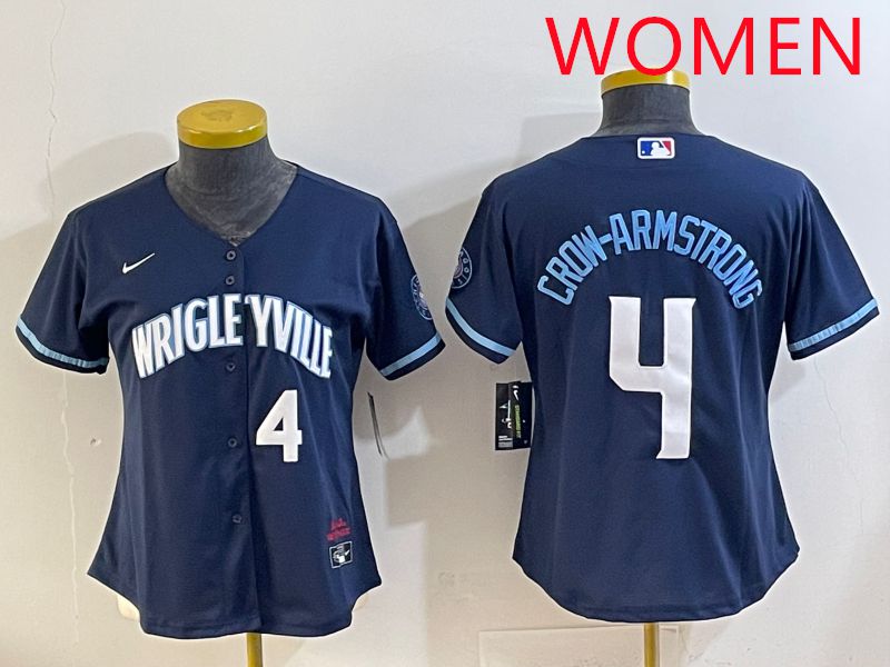 Women 2025 Chicago Cubs #4 Crow-Armstrong Blue City Edition Nike MLB Jersey style 4->women mlb jersey->Women Jersey